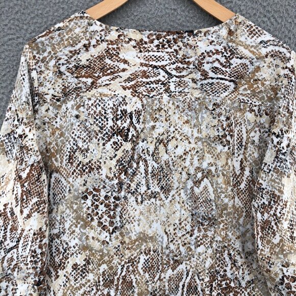 Chicos Top Womens 1 US Medium Beige Silky Chic Neutral Python Tunic Snake Blouse - Picture 4 of 10